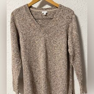 J Jill Women’s Marled V-Neck Tan Speckled Sweater Size 2X Cotton Blend & Warm